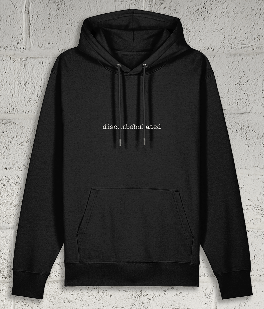Front view of Shambles Studio Discombobulated black hoodie with graphic