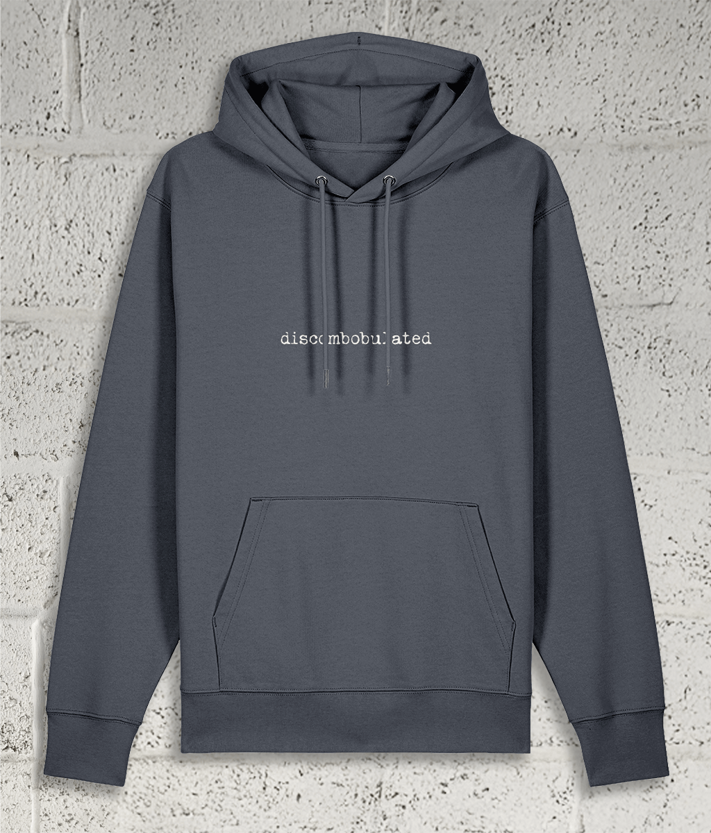 Front view of Shambles Studio Discombobulated grey hoodie with graphic