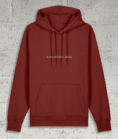 Front view of Shambles Studio Discombobulated red hoodie with graphic