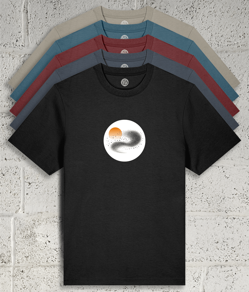 Starling murmuration graphic tee showing 5 colour variants available