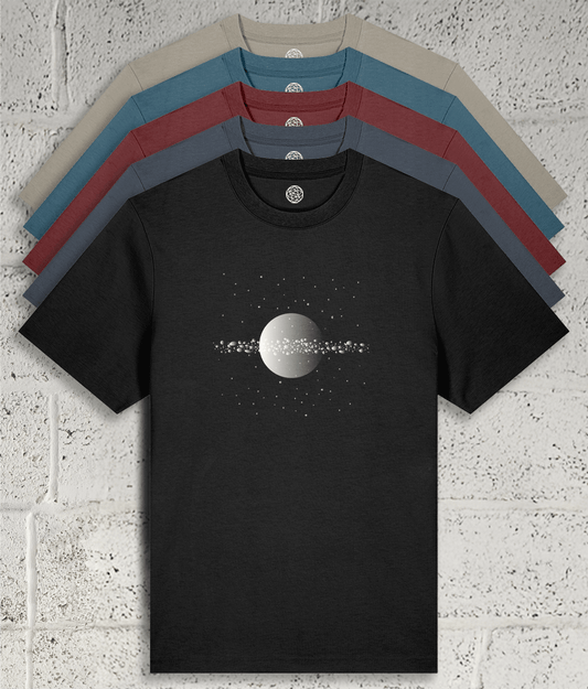 Space Debris tee showing 5 colour variants available